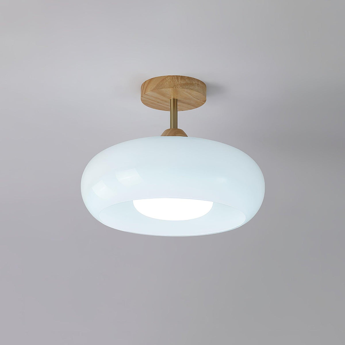 Disca Bauhaus Glass Disc Wood Ceiling Light