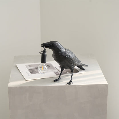 Corbeau Resin Raven Sculpture Edison Bulb Table Lamp