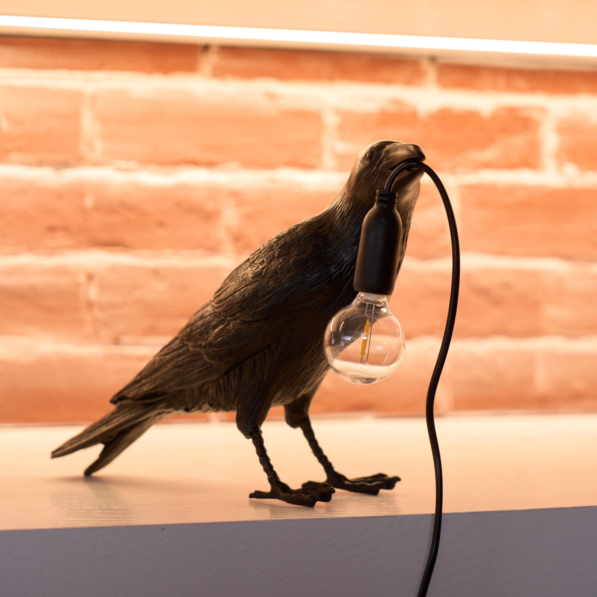 Corbeau Resin Raven Sculpture Edison Bulb Table Lamp
