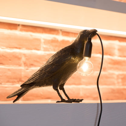 Corbeau Resin Raven Sculpture Edison Bulb Table Lamp