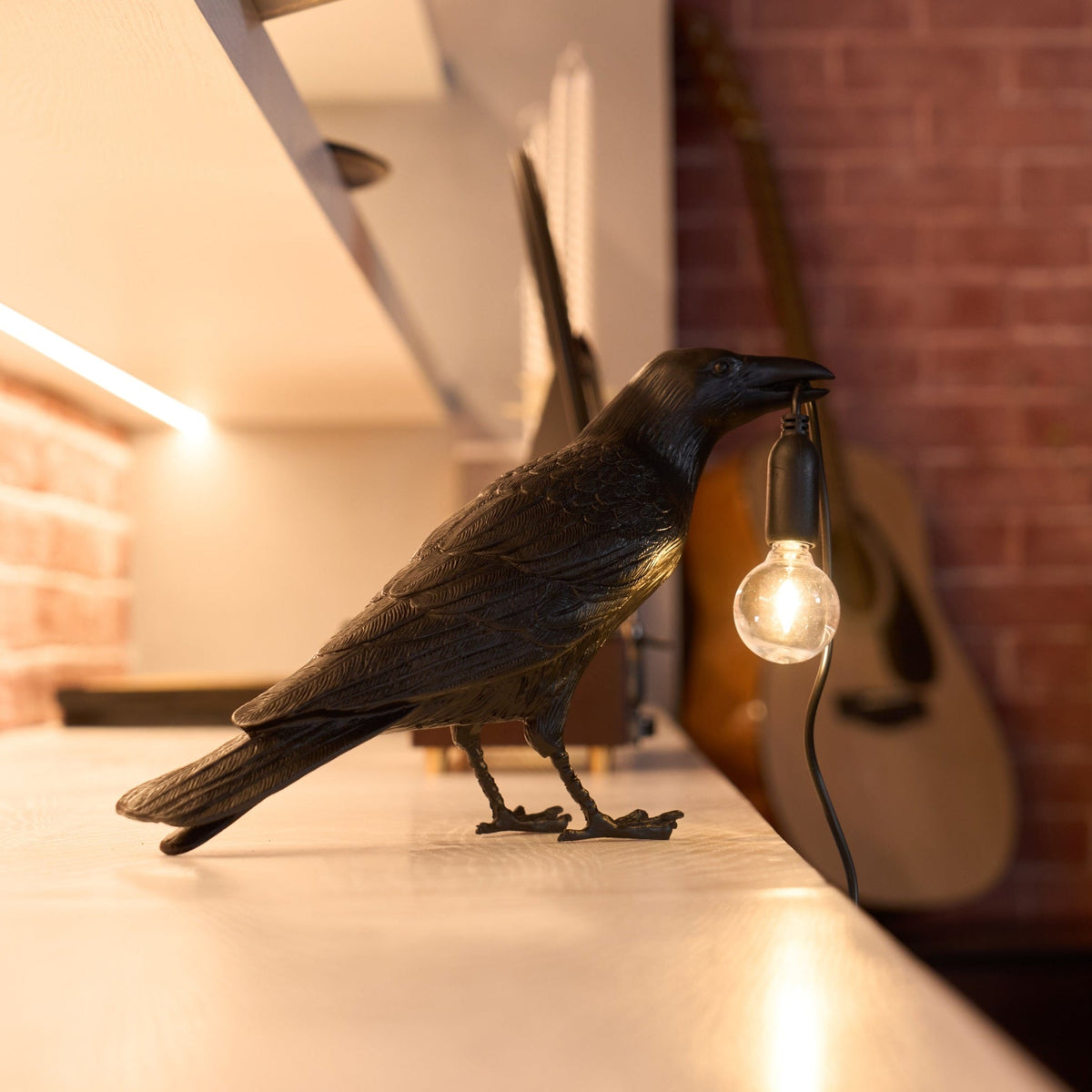 Corbeau Resin Raven Sculpture Edison Bulb Table Lamp