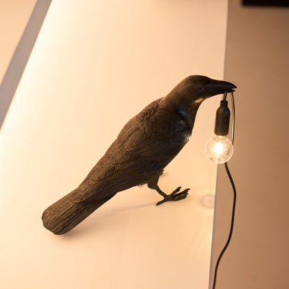 Corbeau Resin Raven Sculpture Edison Bulb Table Lamp