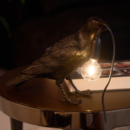 Corbeau Resin Raven Sculpture Edison Bulb Table Lamp