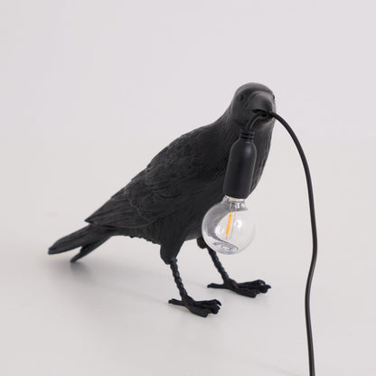 Corbeau Resin Raven Sculpture Edison Bulb Table Lamp