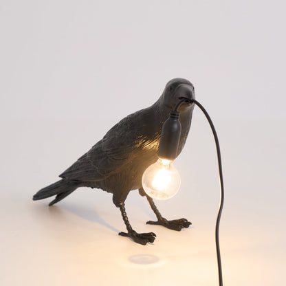 Corbeau Resin Raven Sculpture Edison Bulb Table Lamp