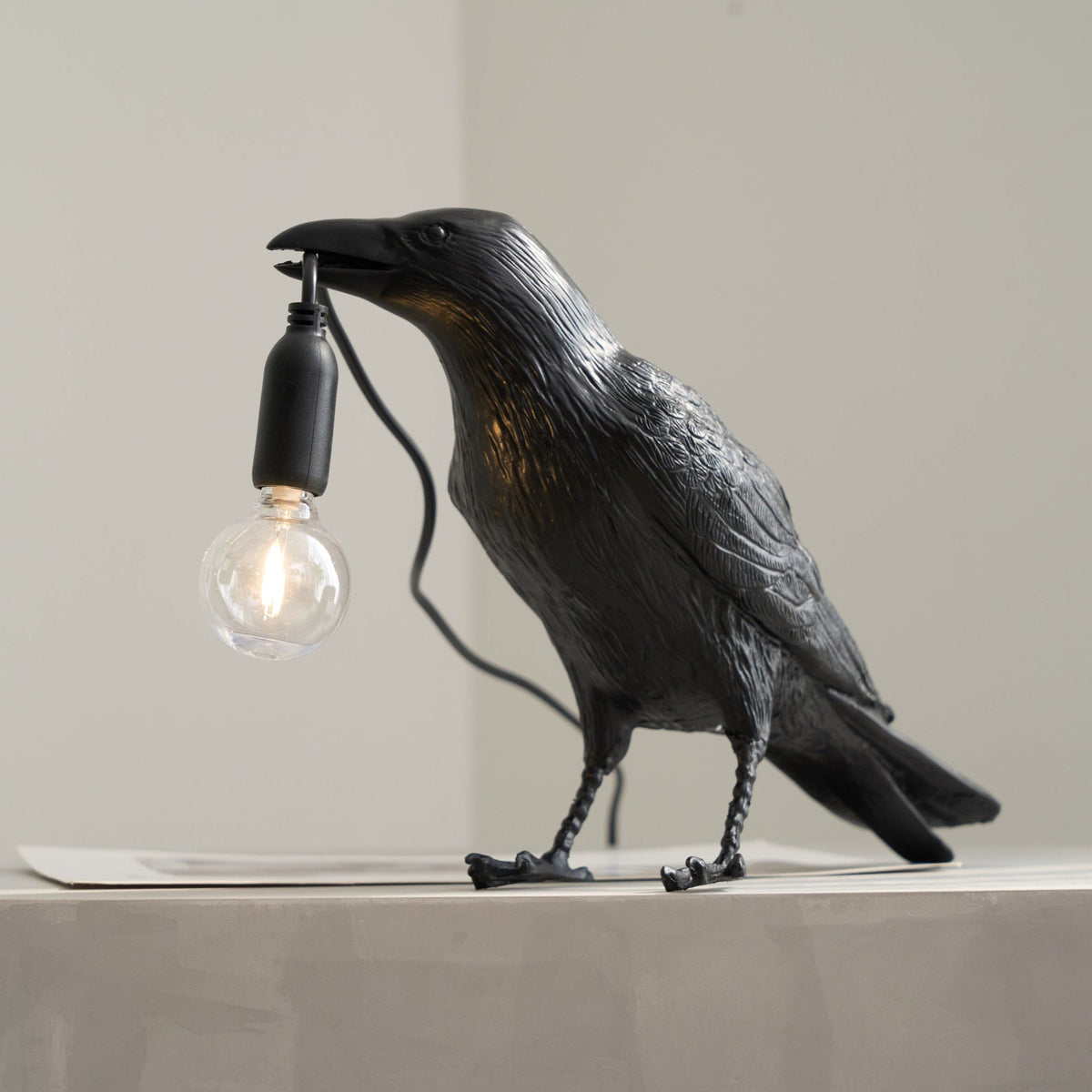 Corbeau Resin Raven Sculpture Edison Bulb Table Lamp