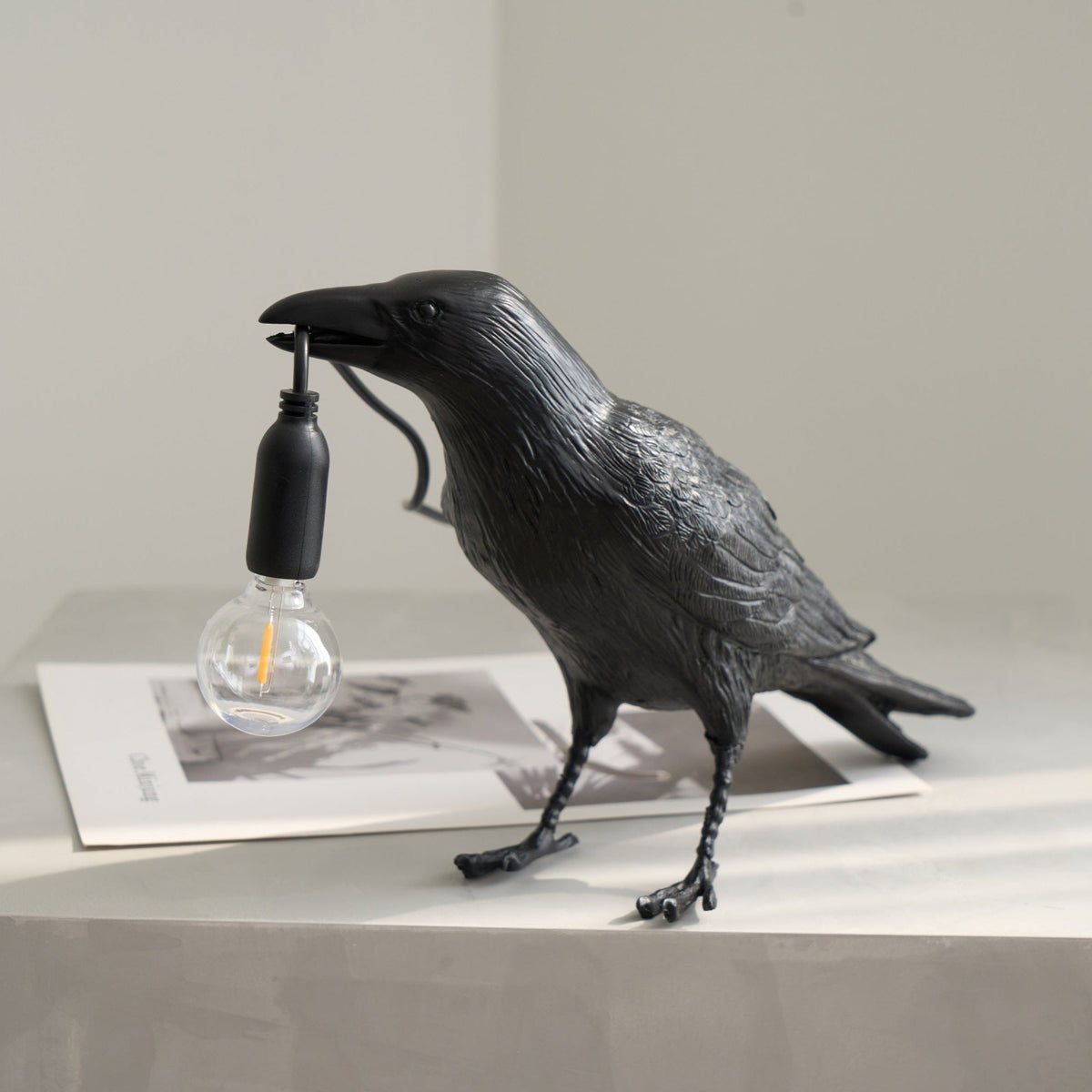 Corbeau Resin Raven Sculpture Edison Bulb Table Lamp