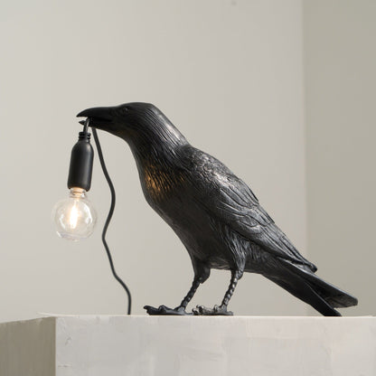 Corbeau Resin Raven Sculpture Edison Bulb Table Lamp
