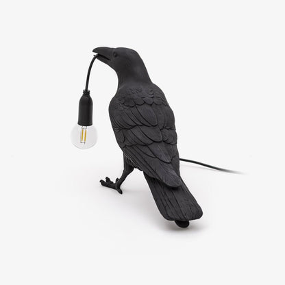 Corbeau Resin Raven Sculpture Edison Bulb Table Lamp