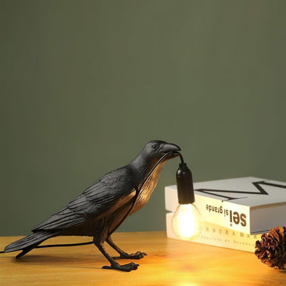 Corbeau Resin Raven Sculpture Edison Bulb Table Lamp