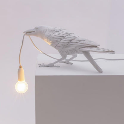 Corbeau Resin Raven Sculpture Edison Bulb Table Lamp