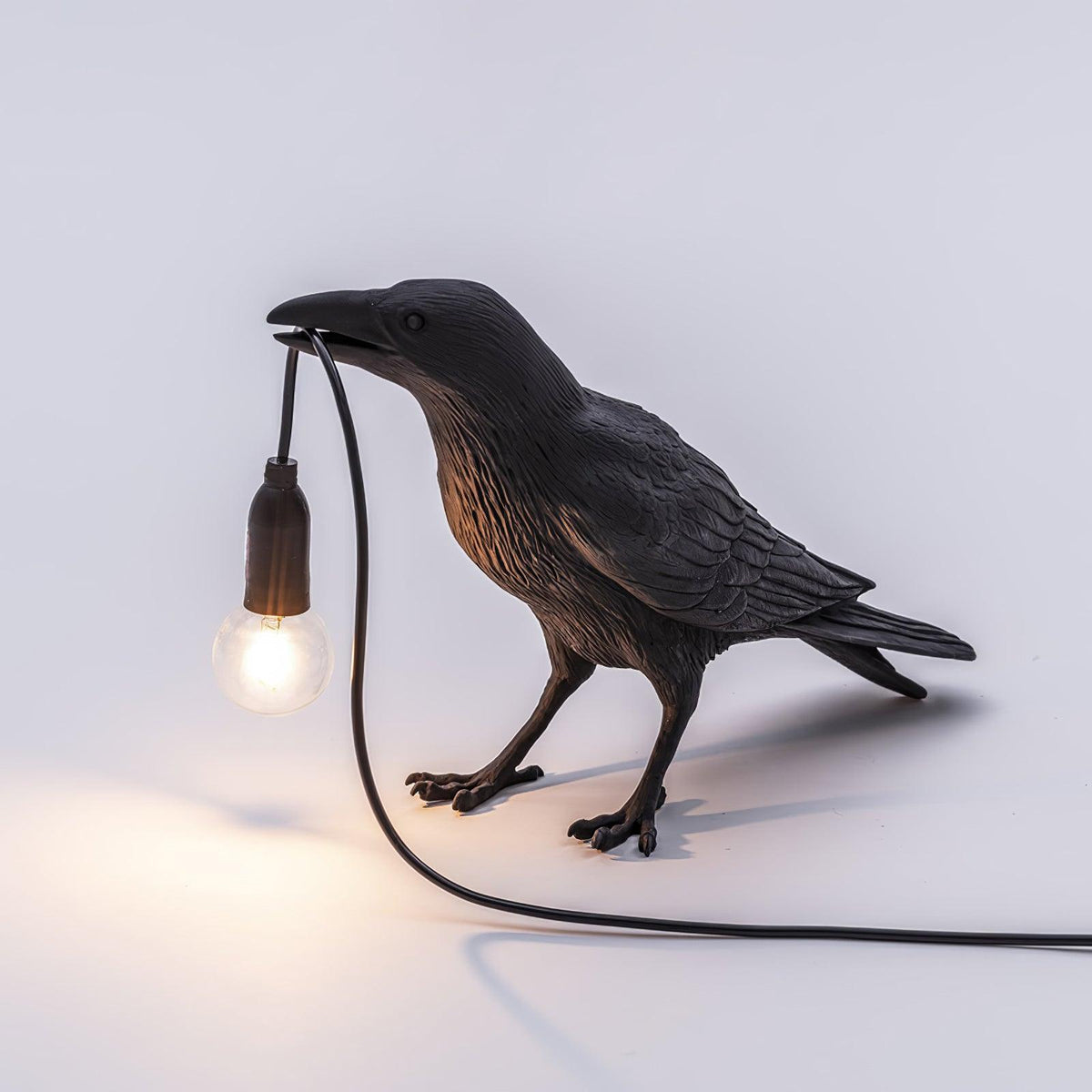 Corbeau Resin Raven Sculpture Edison Bulb Table Lamp