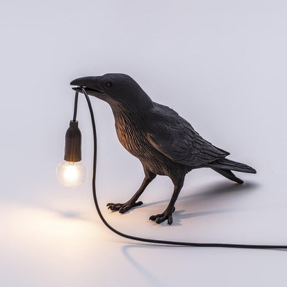 Corbeau Resin Raven Sculpture Edison Bulb Table Lamp
