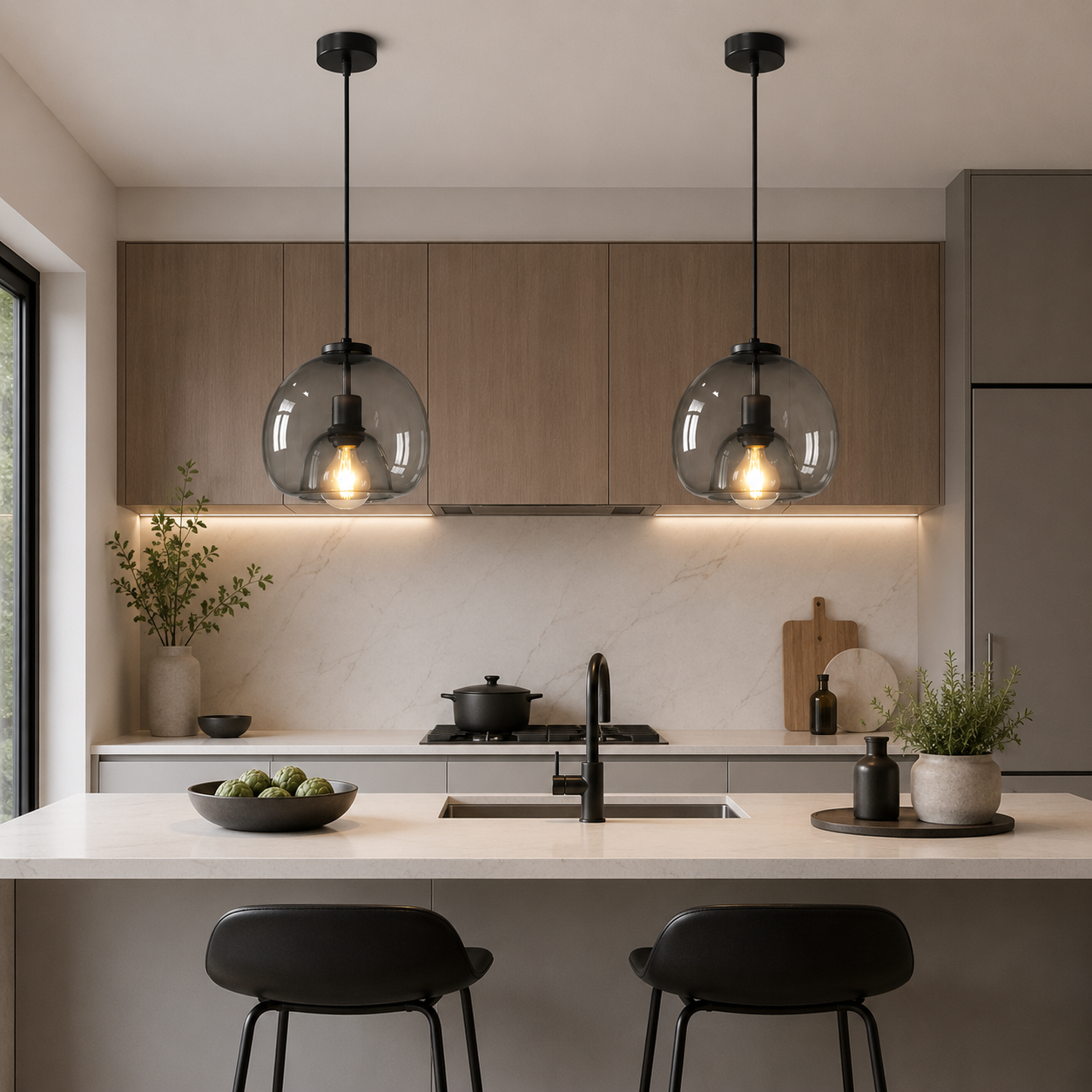 Noiré Smoked Glass Pendant Light