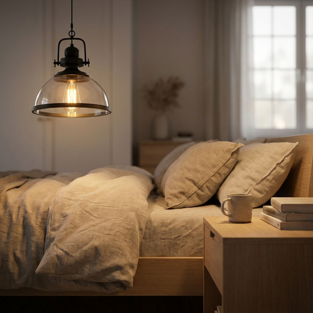 Verdana pendant as bedside light in modern bedroom