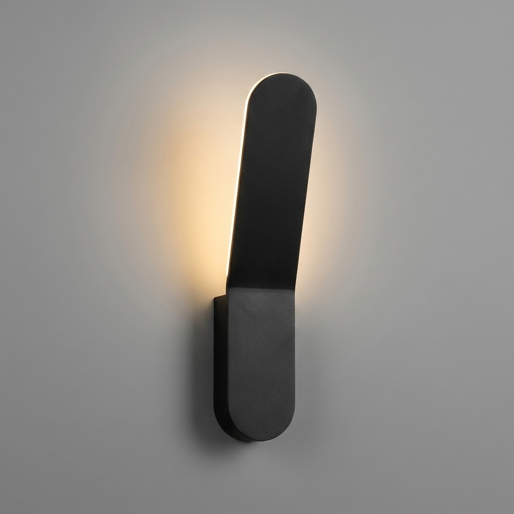 Halo backlit LED sconce on grey studio background