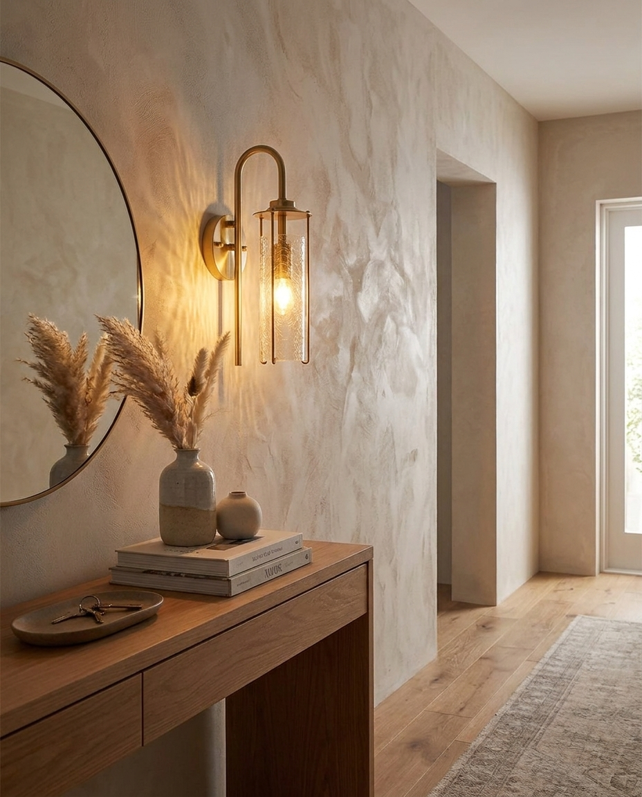 Ember Copper Cracked Glass Wall Sconce in entryway