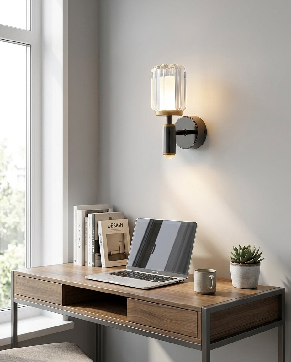 Prism Clear Acrylic Wall Sconce in home office