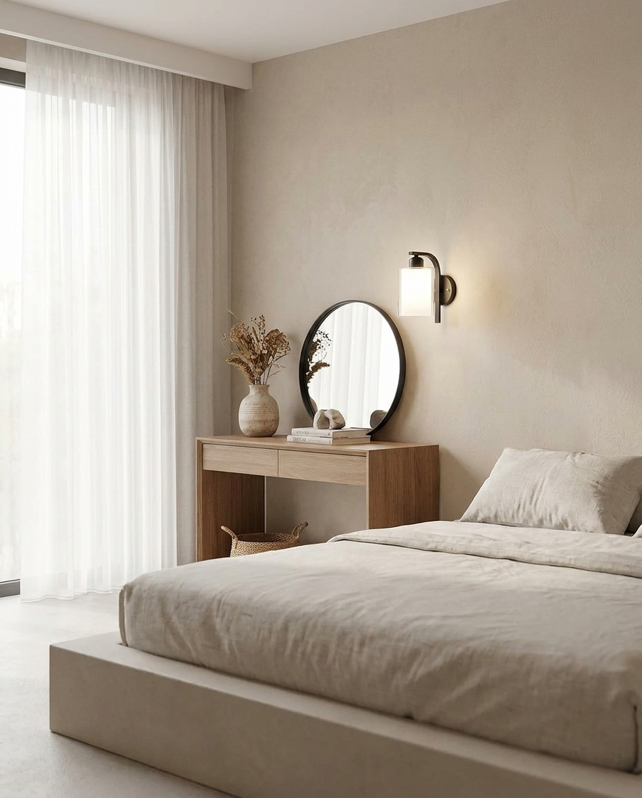 Pillar Black Cylindrical Glass Wall Sconce in bedroom