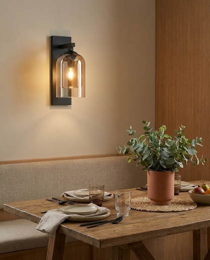 Halo Double Layer Glass Wall Sconce Brown in dining nook