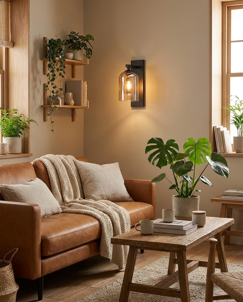 Halo Double Layer Glass Wall Sconce Brown in living room