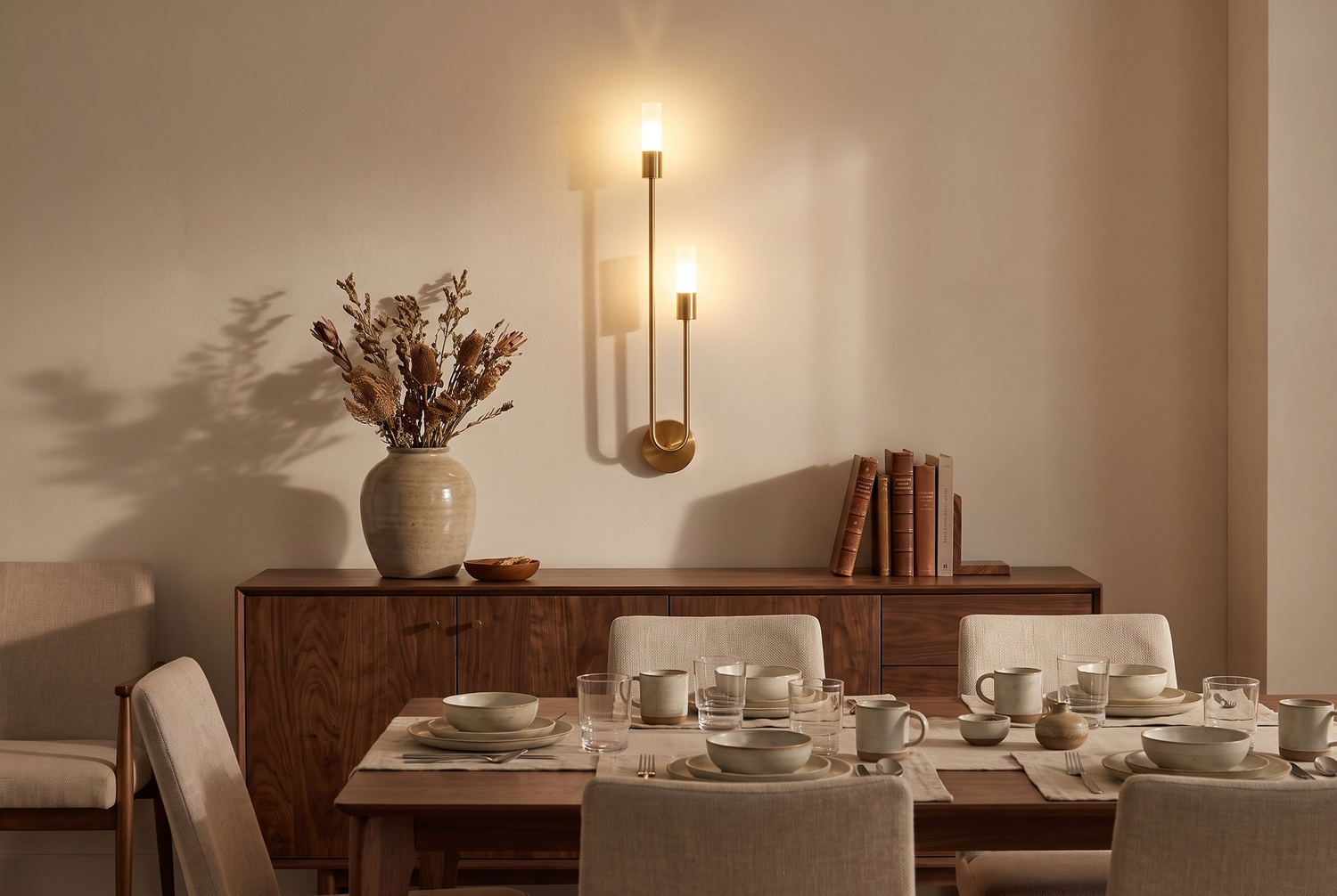 Gemini Dual Head LED Wall Sconce in an elegant dining room