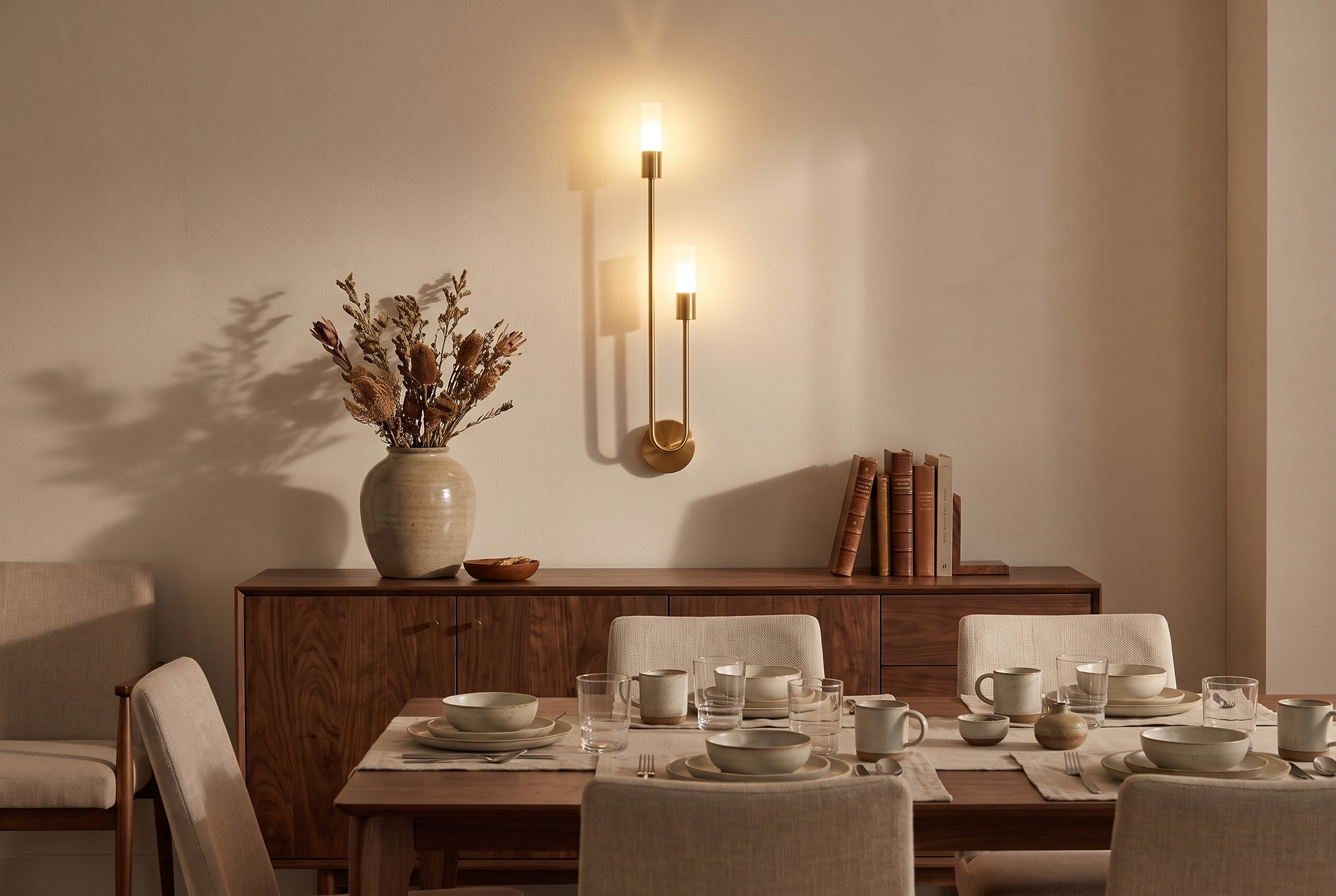 Gemini Dual Head LED Wall Sconce in an elegant dining room