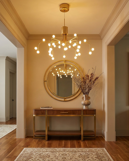 Lunova chandelier in gold finish in an upscale entryway