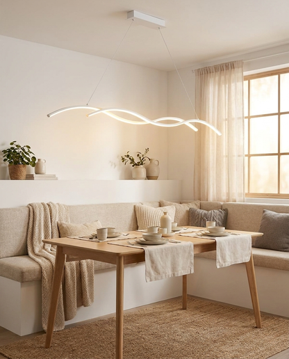 Marisse white wave pendant in a contemporary dining nook