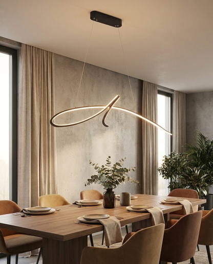 Tavora black line pendant over a dining table