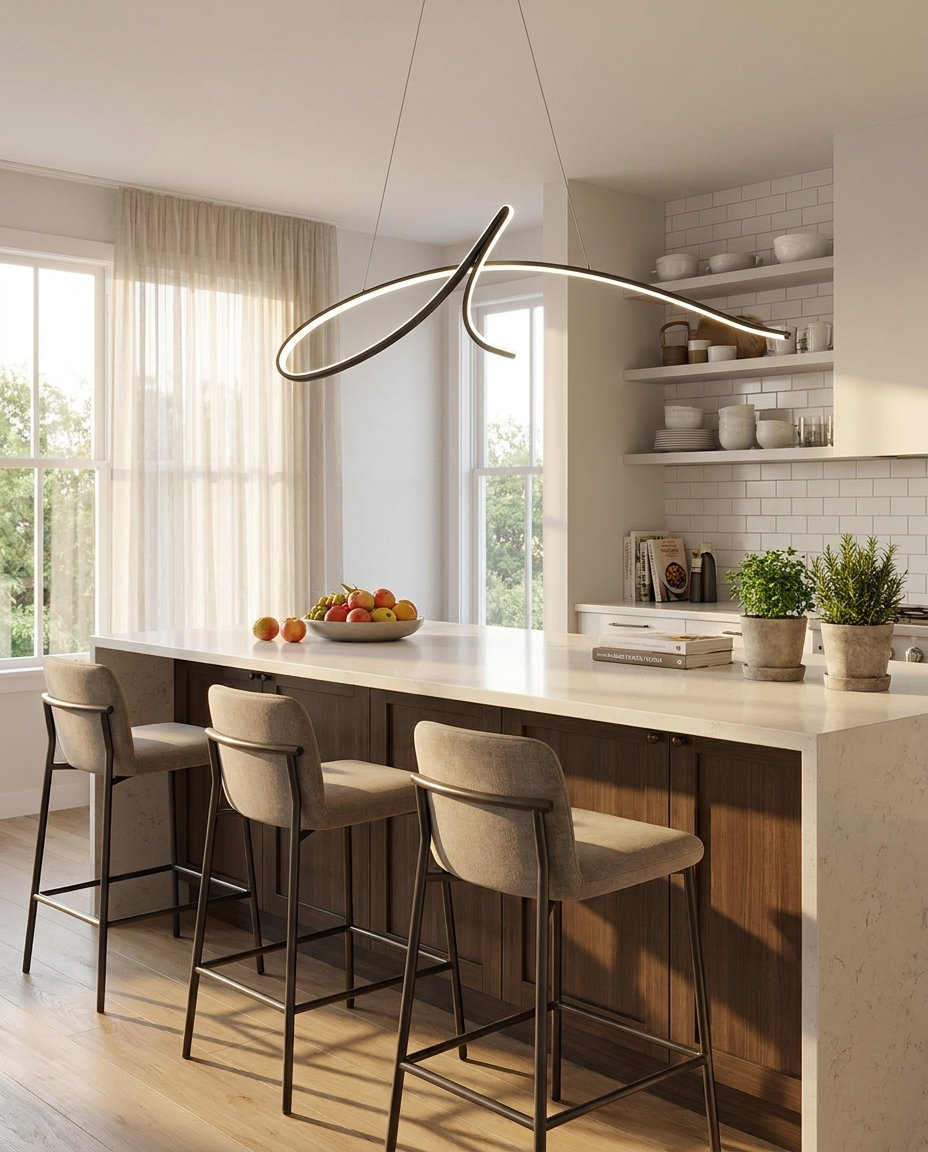 Tavora black line pendant over a kitchen island
