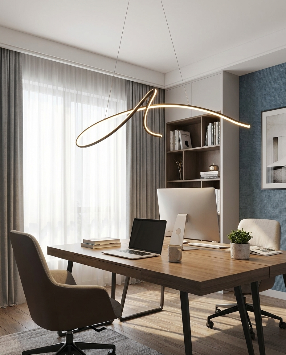 Tavora black line pendant over a home office desk