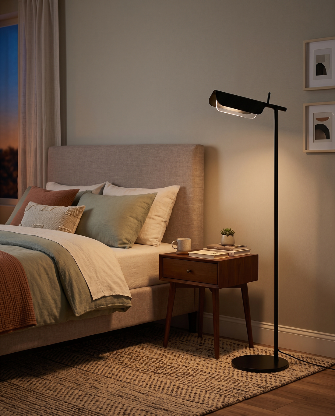 Black Halden floor lamp in a cozy bedroom