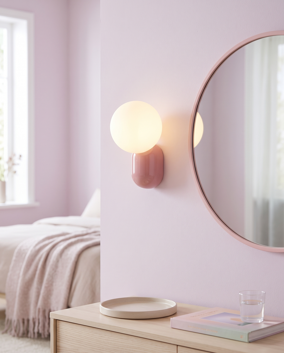 Perle Glass Wall Sconce Pink - bedroom mirror