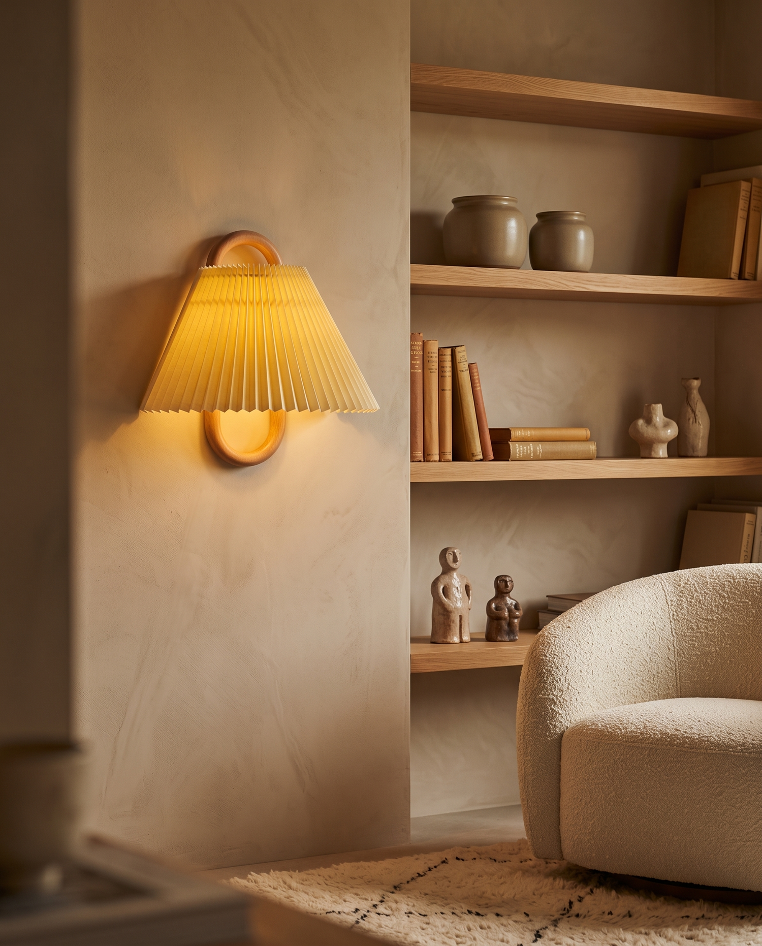 Aspen Wood Wall Sconce Yellow Pleated - living room
