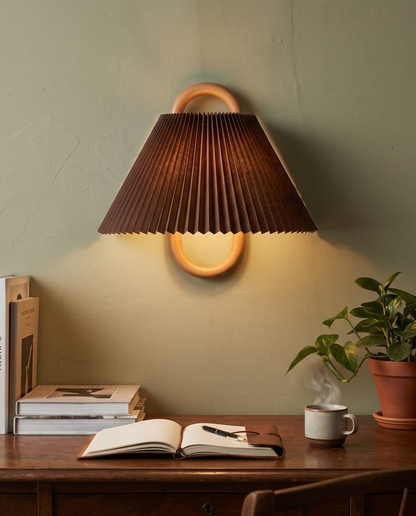 Aspen Wood Wall Sconce Coffee Pleated - home office