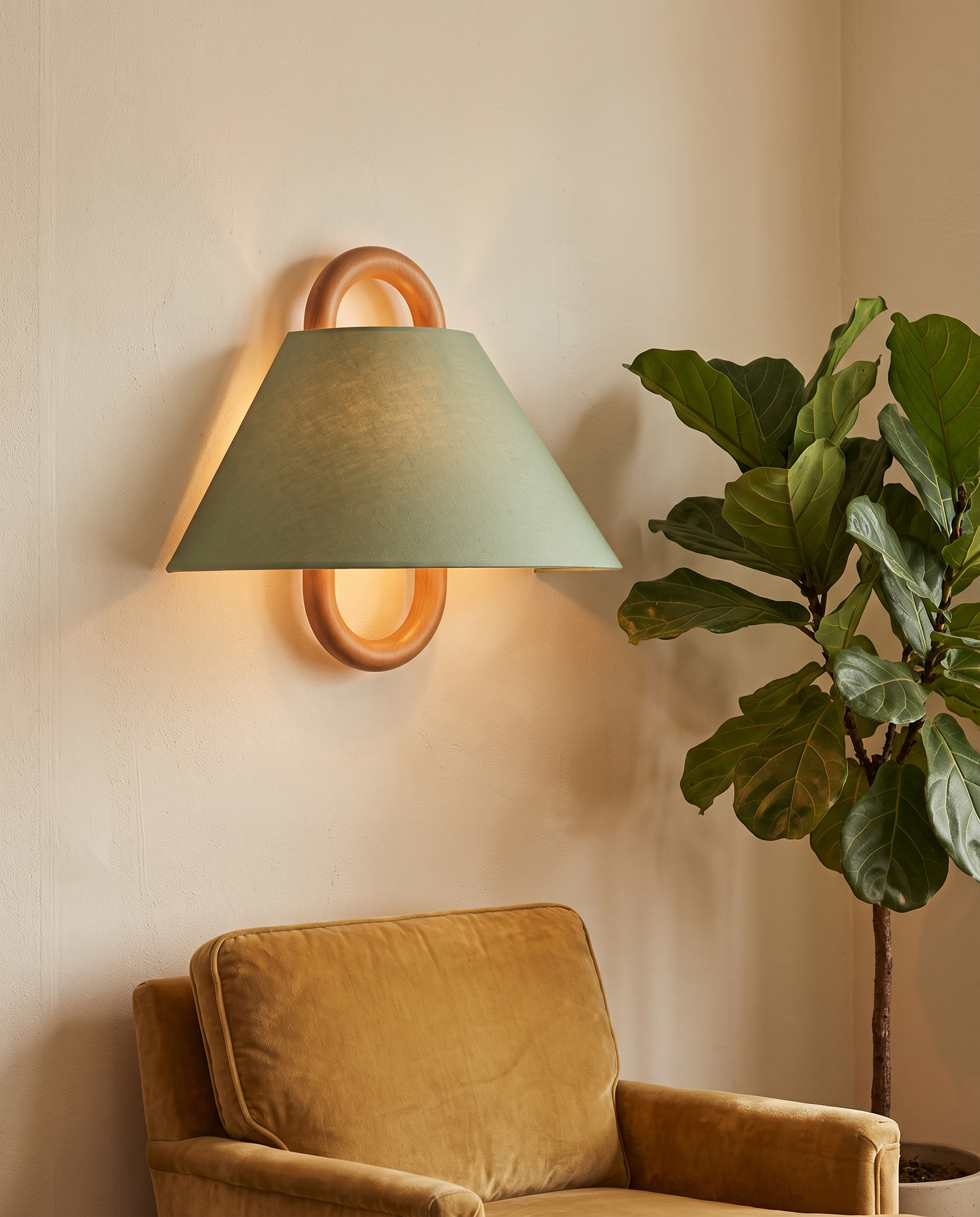 Aspen Wood Wall Sconce Green Flat - living room