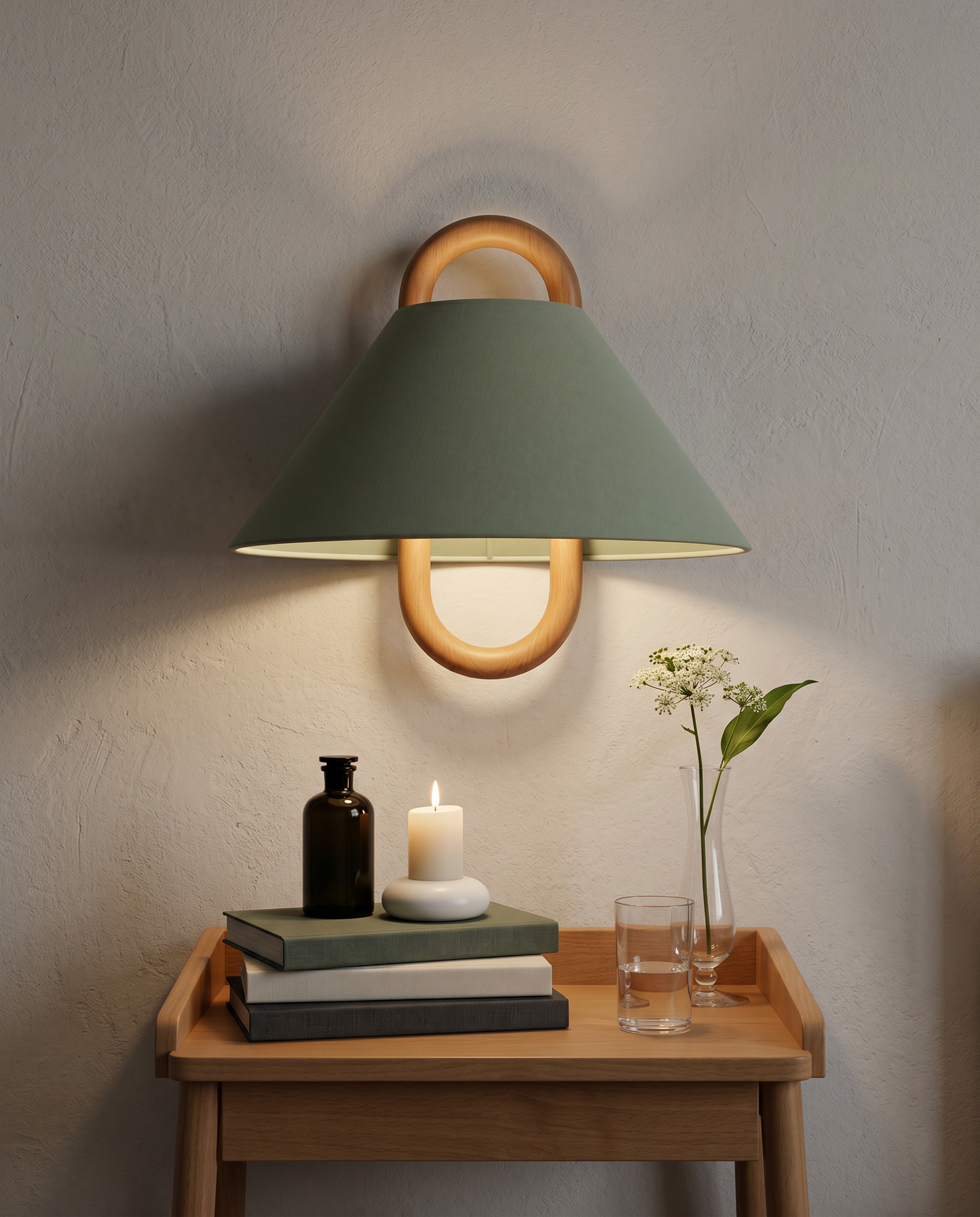 Aspen Wood Wall Sconce Green Flat - bedroom nightstand