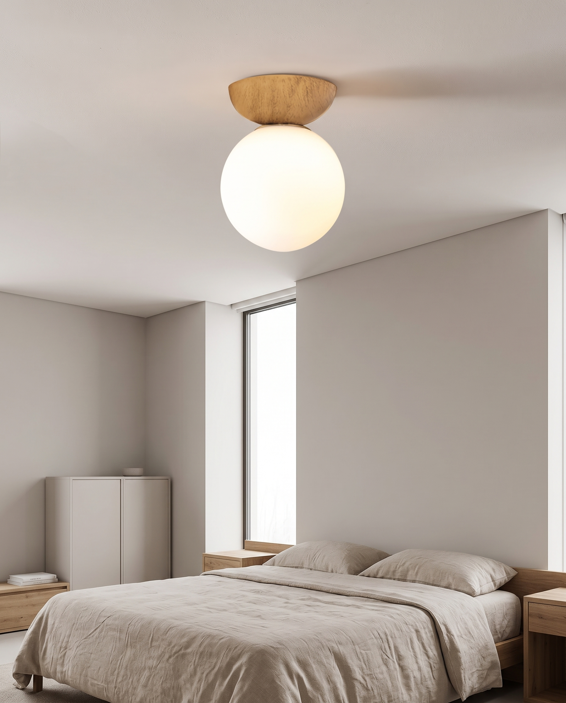 Sfera Glass Ceiling Light Semi-Flush Wood - bedroom