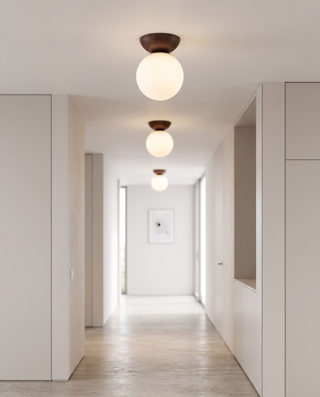 Sfera Glass Ceiling Light Semi-Flush Wood - hallway