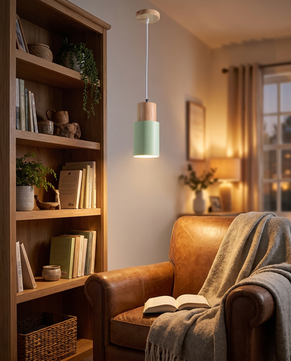 Fika Pendant Light in Green in a reading nook