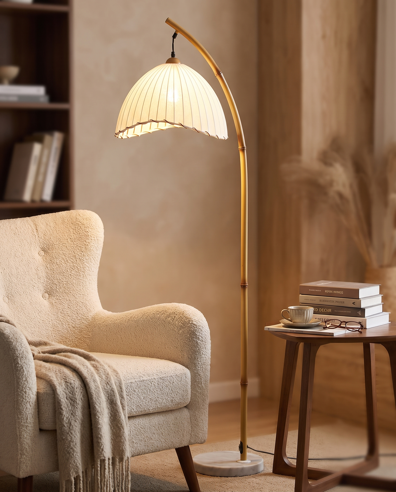 Kaze Floor Lamp beside a reading armchair
