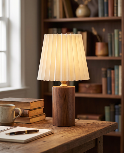 Seol Table Lamp in Walnut on a study desk