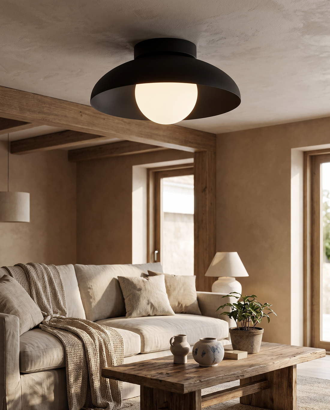 Noor Ceiling Light in Black in a living room