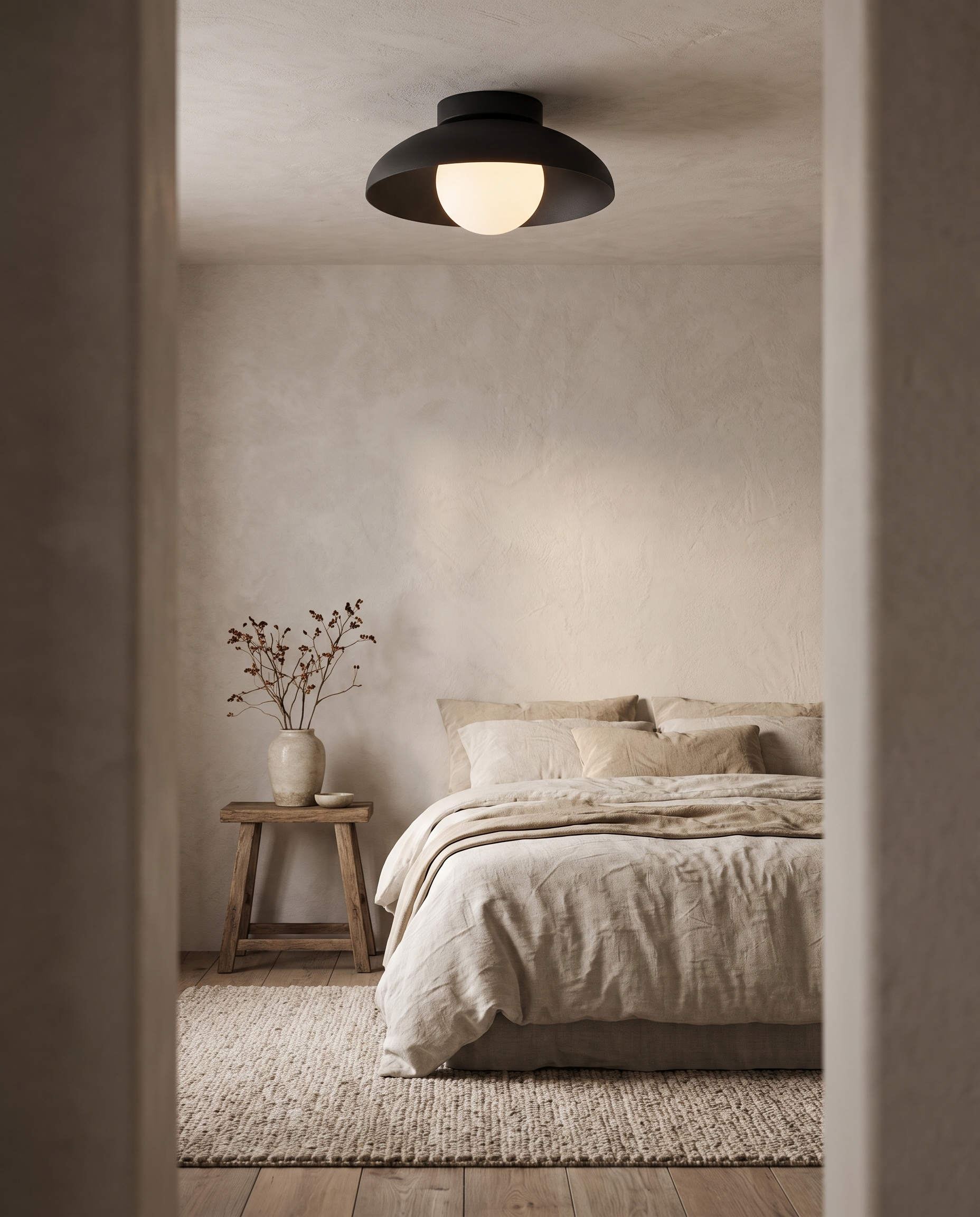 Noor Ceiling Light in Black in a bedroom