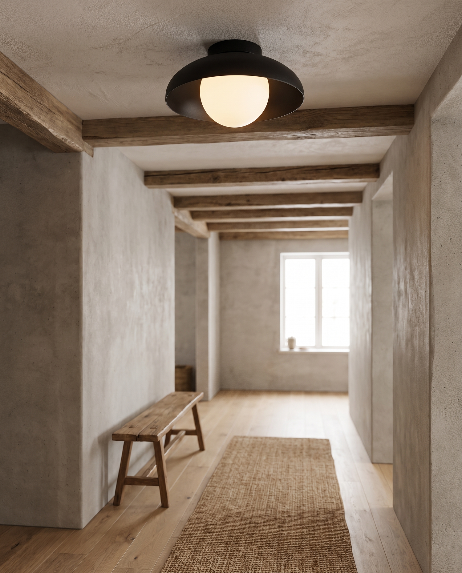 Noor Ceiling Light in Black in a hallway