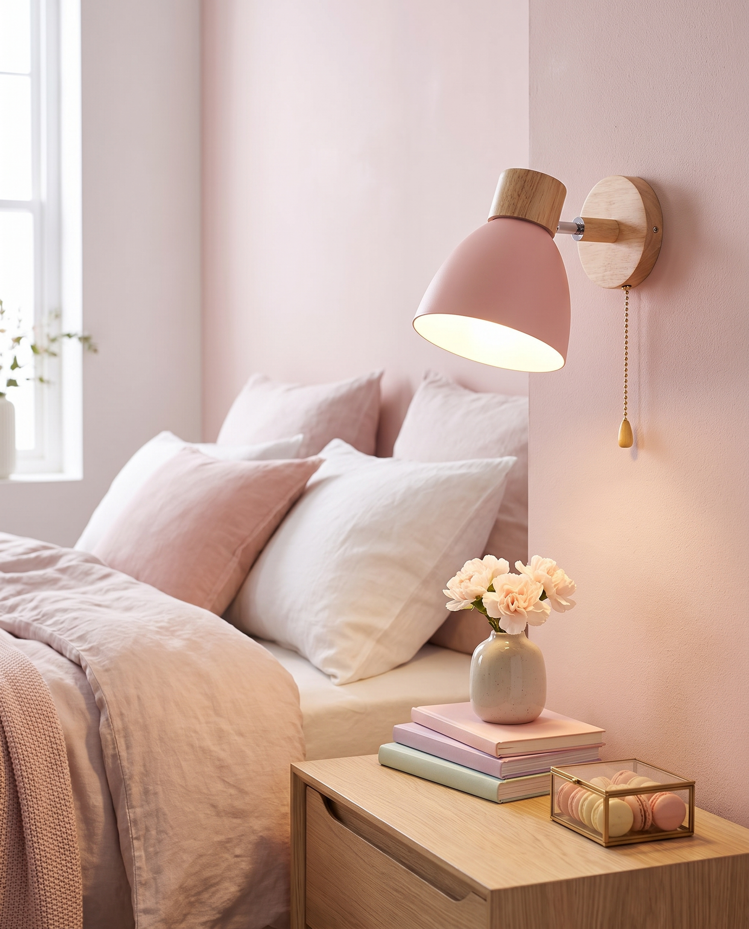 Sorbet Wall Sconce in Pink in a bedroom