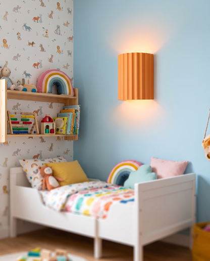 Momo Wall Sconce in Orange in a hallway