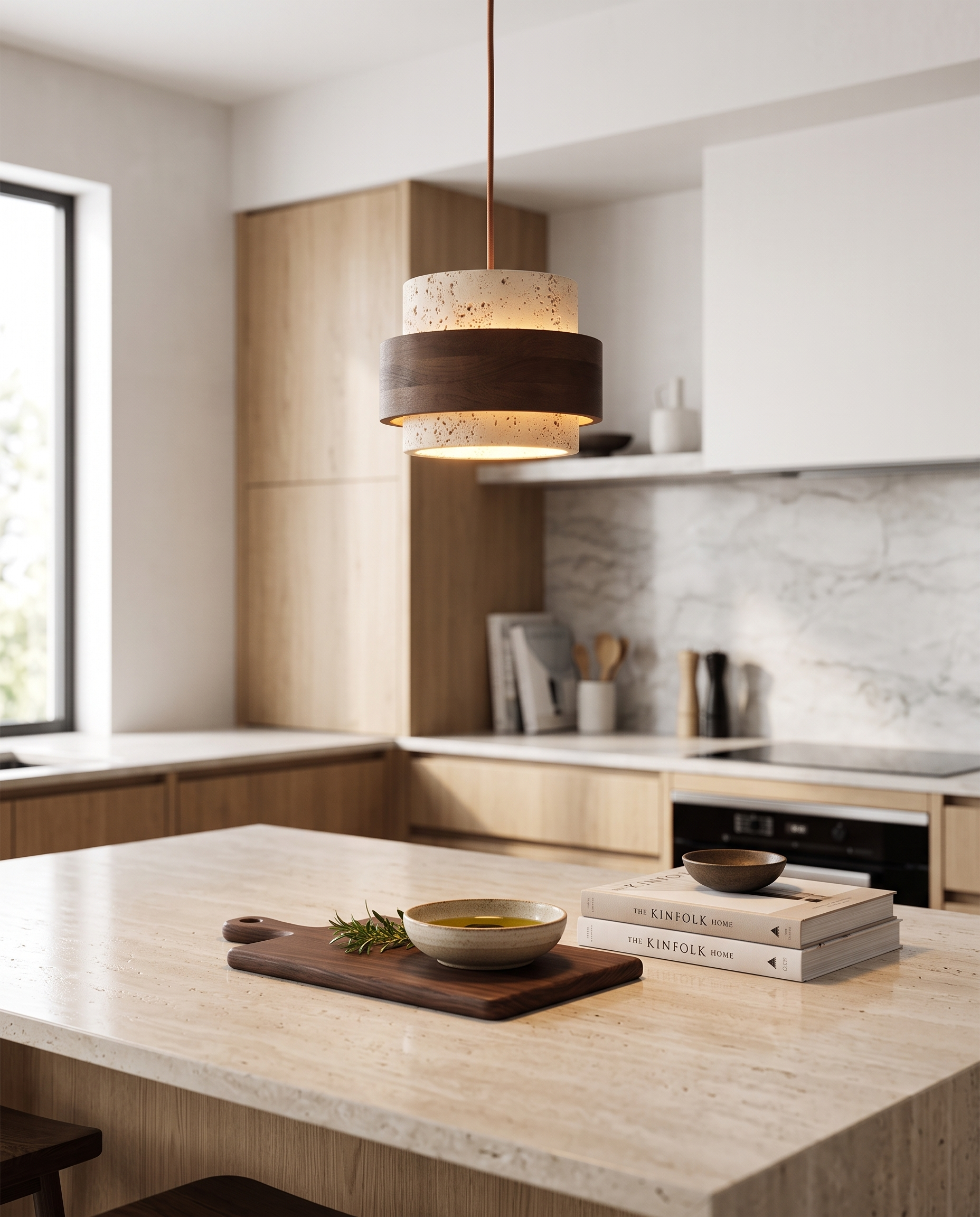 Colonna Travertine Pendant Light over a kitchen island