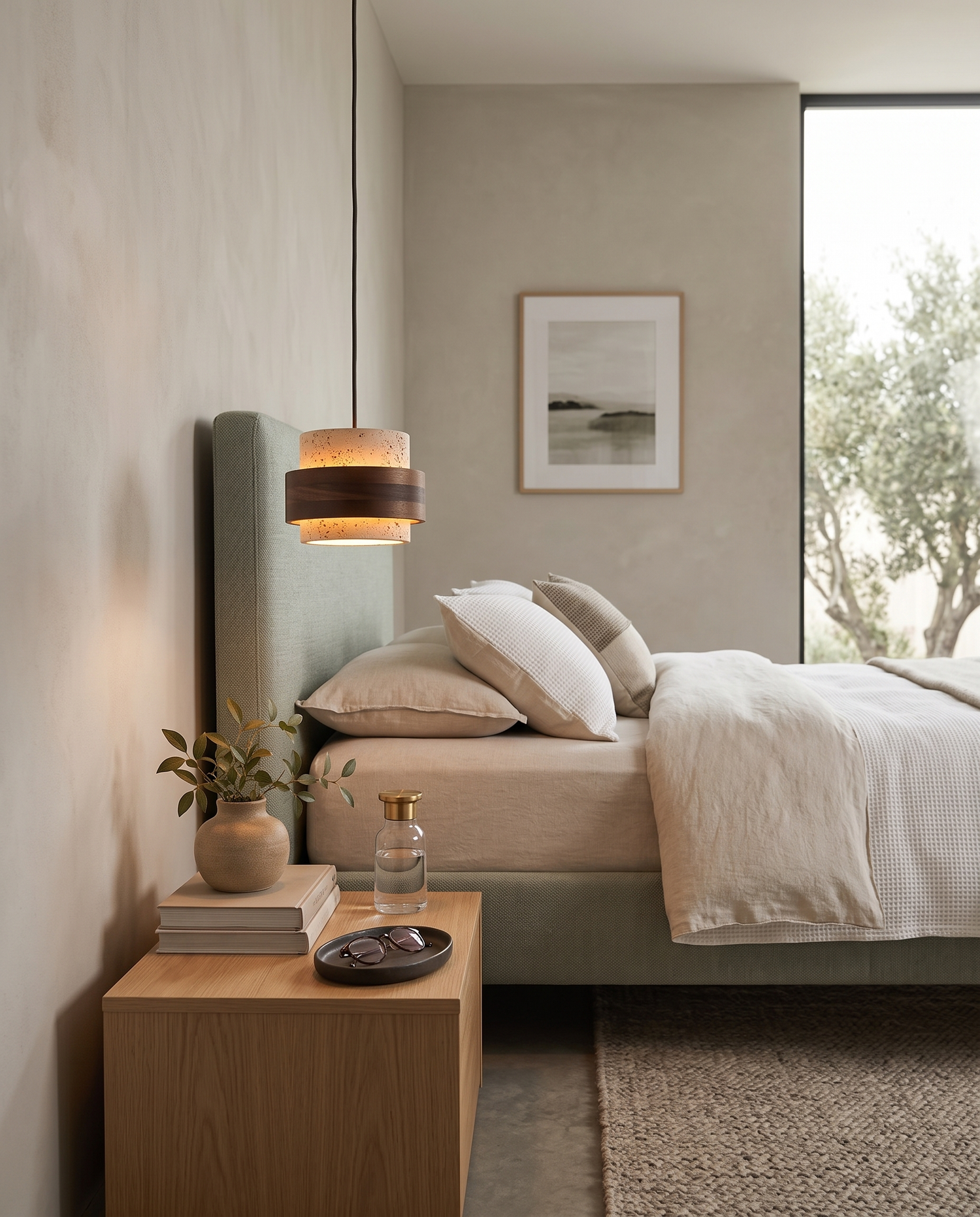 Colonna Travertine Pendant Light as a bedside pendant